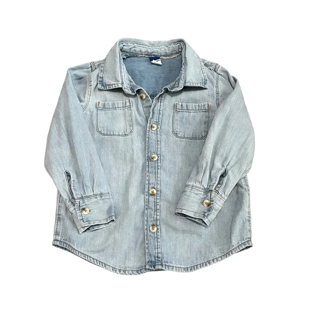Old Navy Toddler Girls Long Sleeve Light Wash Denim Button Down Top Size‎ 4T